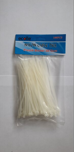 Kabelbinder 200 Stück 3 x 120 mm weiß Nylon natural natur