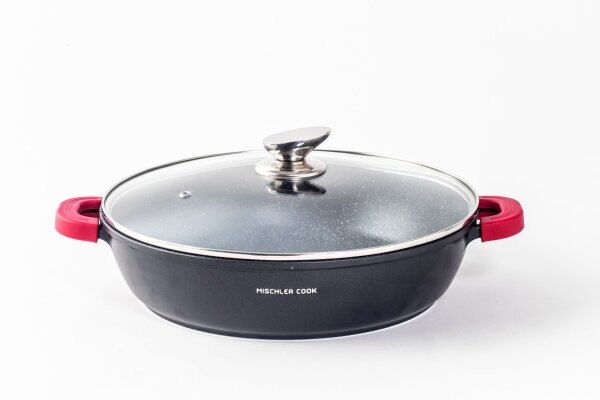 Niedriger Kochtopf Glasdeckel Ø36 cm Aluminium/Glas 2-tlg. 6,8 Liter