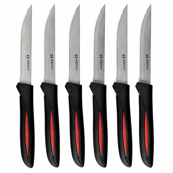 Alpina 6 teiliges Steakmesser-Set aus Edelstahl, schwarz-rot
