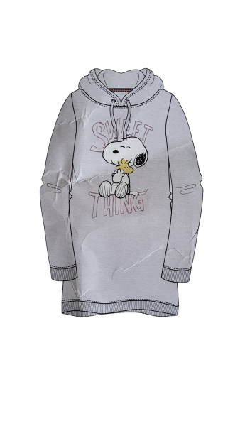 The Peanuts Snoopy Sweatkleid für Damen - Oversize Hoodie Kapuzenpullover lang Sweatshirt langarm Grau, Größe:L