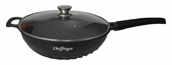 WOK Wokpfanne Woktopf Induktion 32cm Aluguss Deckel Schwarz