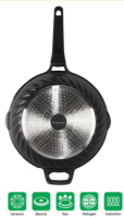 WOK Wokpfanne Woktopf Induktion 32cm Aluguss Deckel Schwarz