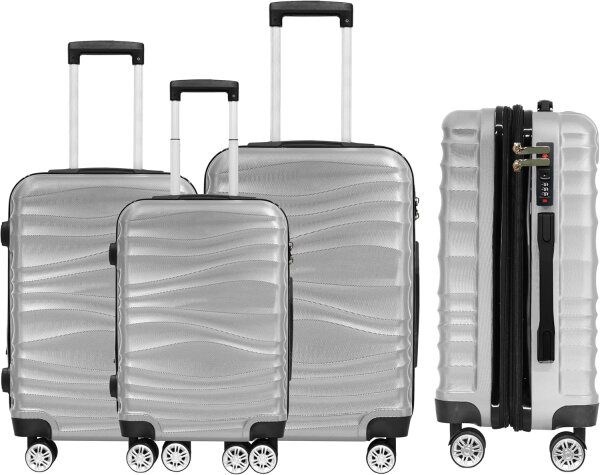 DMS® 3tlg Hartschalenkoffer Reisekoffer Schloss ABS-Hartschale Silber