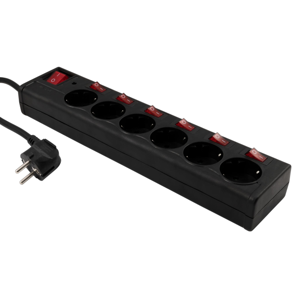 Steckdosenleiste 6-fach mit Einzelschaltung, Überspannungsschutz black