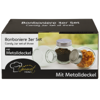 Bonboniere 3er Set Vorratsgläser mit Metalldeckel Noor Gourmet Kitchen  Glasbehälter Aufbewahrungsgläser
