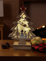 LED Holz Weihnachtsbaum mit Schneemann Motiv